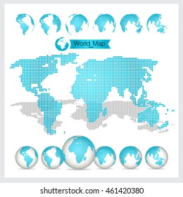 World Map and Globe, vector illustration.