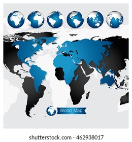 World Map and Globe, vector illustration.