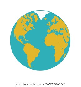 World map with Globe Watercolor Drawing. Hand-drawn Earth Globe Sketch. Hand Drawn Flat Illustration of Our Blue Planet. Simplified Globe Representation Earth's Continents and Oceans. 