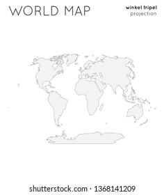 World Map. Globe In Winkel Tripel Projection, Plain Style. Outline Vector Illustration.