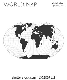 World Map. Globe In Winkel Tripel Projection, With Graticule Lines Style. Modern Vector Illustration.