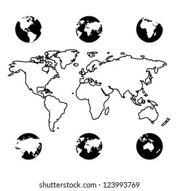 World map with globes