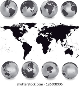 World map with globes