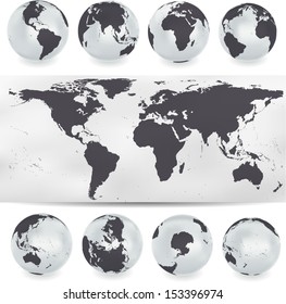 World map with globes 