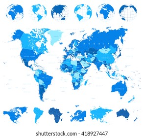 World Map, Globes and Continents - illustration
Vector illustration of World map and navigation icons