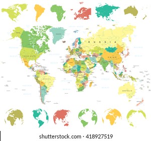 World Map, Globes and Continents - illustration
Vector illustration of World map and navigation icons