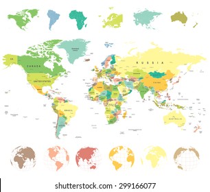 World map and globes - highly detailed vector illustration