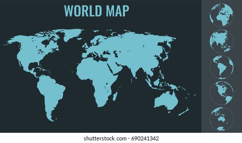 World Map with Globes. Infographic map. Vector