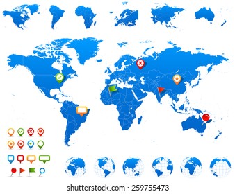 World Map, Globes and Navigation Icons - illustration
Vector illustration of World map and navigation icons
