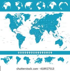 World Map, Globes and Navigation Icons - illustration
Vector illustration of World map and navigation icons