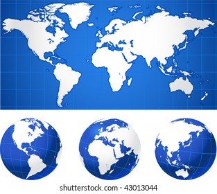 World map and globes Original Vector Illustration Globes and Maps Ideal for Business Concepts