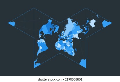 Mapa Mundial. Proyección nomónica de mariposa. Ilustración del mundo futurista para tu infografía. Bonita paleta de colores azules. Magnífica ilustración vectorial.