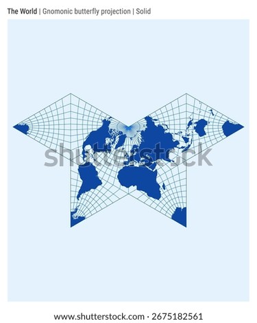 World Map. Gnomonic butterfly projection. Solid style. High Detail World map for infographics, education, reports, presentations. Vector illustration.