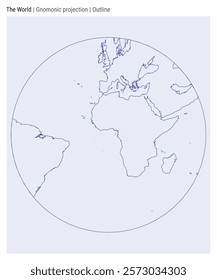 World Map. Gnomonic projection. Outline style. High Detail World map for infographics, education, reports, presentations. Vector illustration.