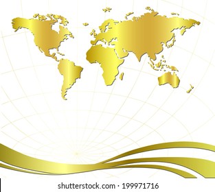 World map and gold background
