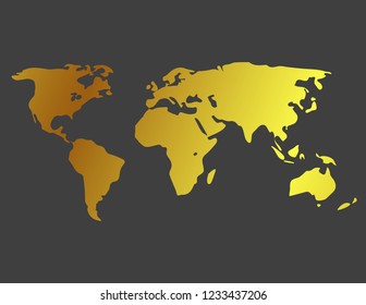 World map gold on grey background