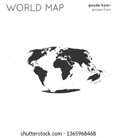 World map in Goode homolosine projection, plain style. Modern vector illustration.