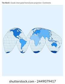 World Map. Goode interrupted homolosine projection. Continents style. High Detail World map for infographics, education, reports, presentations. Vector illustration.