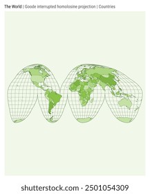 World Map. Goode interrupted homolosine projection. Countries style. High Detail World map for infographics, education, reports, presentations. Vector illustration.