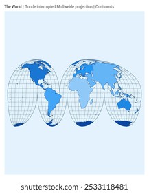 World Map. Goode interrupted Mollweide projection. Continents style. High Detail World map for infographics, education, reports, presentations. Vector illustration.