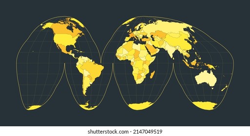 World Map. Goode's interrupted homolosine projection. Futuristic world illustration for your infographic. Bright yellow country colors. Classy vector illustration.