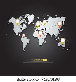 Mapa mundial con iconos de GPS | Fondo del vector editable EPS10