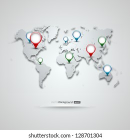 World Map with GPS Icons | EPS10 Editable Vector Background