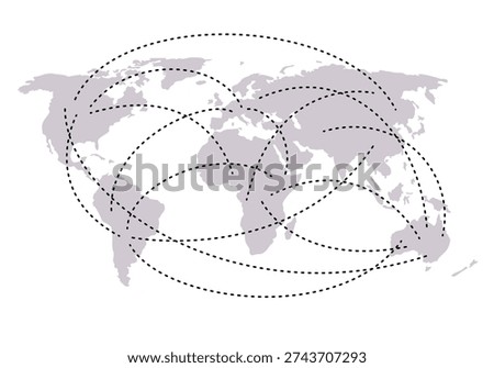 World map gps travel arrow concept. World map with connected continents. World map links. Global transportation