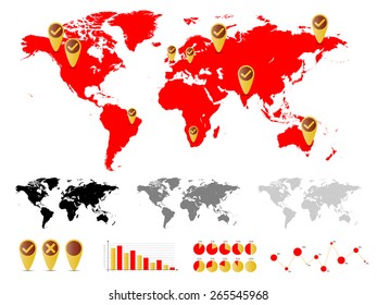 World map and graph bar infographic set