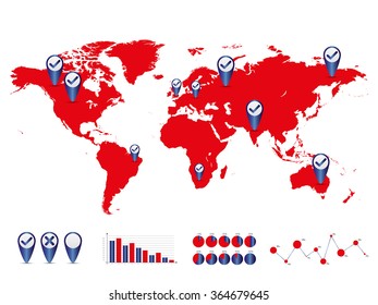 World map and graph bar infographic set