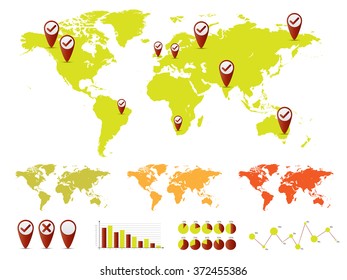 World map and graph bar infographic set