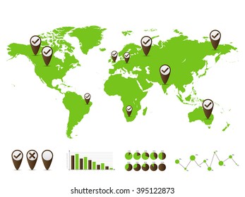 World map and graph bar infographic set