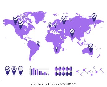 World map and graph bar infographic set