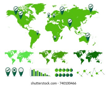 World map and graph bar infographic set