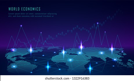 World map with graph in futuristic concept suitable for financial investment or Economic trends business idea and all art work design. Abstract finance background