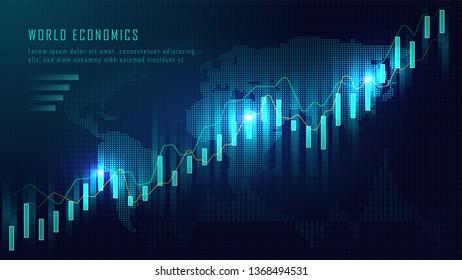 World map with graph in futuristic concept suitable for financial investment or Economic trends business idea and all art work design. Abstract finance background