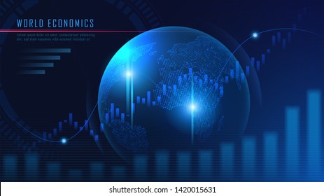 World map with graph in futuristic concept suitable for financial investment or Economic trends business idea and all art work design. Abstract finance background