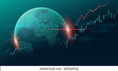 World map with graph in futuristic concept suitable for financial investment or Economic trends business idea and all art work design. Abstract finance background