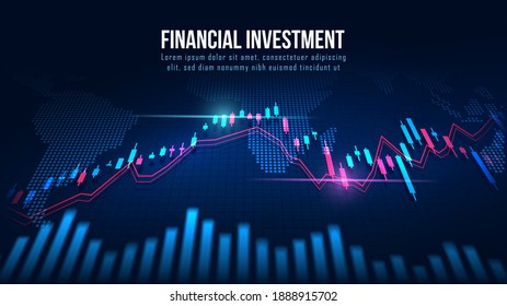 Mapa mundial con gráfico en concepto futurista adecuado para inversión financiera o tendencias económicas ideas de negocios y todo diseño de obras de arte. Antecedentes financieros abstractos