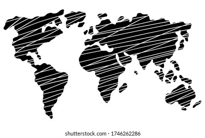 Mapa mundial rayas gráficas negro blanco aislado ilustración vector