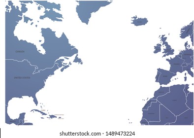 world map. graphic vector of atlantic countries map