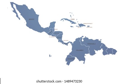 World Map. Graphic Vector Of Caribbean Countries Map.
Central America Map.
