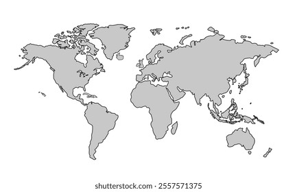 World map with Grayscale color. country border outline. All country map vector design.
