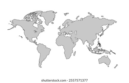 World map with Grayscale color. country border outline. All country map vector design.