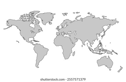 World map with Grayscale color. country border outline. All country map vector design.