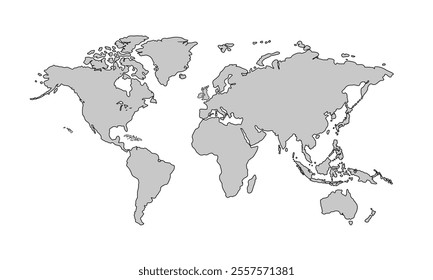 World map with Grayscale color. country border outline. All country map vector design.