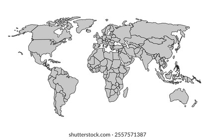 World map with Grayscale color. country border outline. All country map vector design.