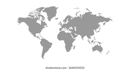 World map grayscale, isolated on white background for website layouts, background,education, precise. Travel worldwide, map silhouette backdrop, earth geography, political, reports.