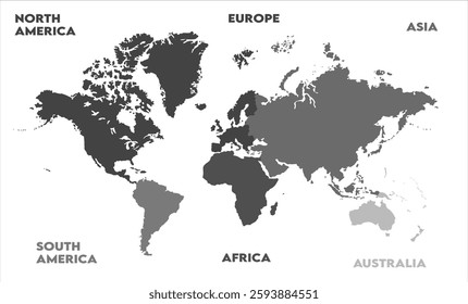 World map grayscale, modern world map graphic, Countries Silhouettes Stock Illustrations, Vectors