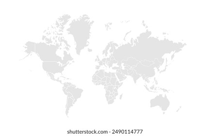 World map Grayscale,isolated on white background for website layouts,background,education, precise,customizable,Travel worldwide,map silhouette backdrop,earth geography, political,reports.